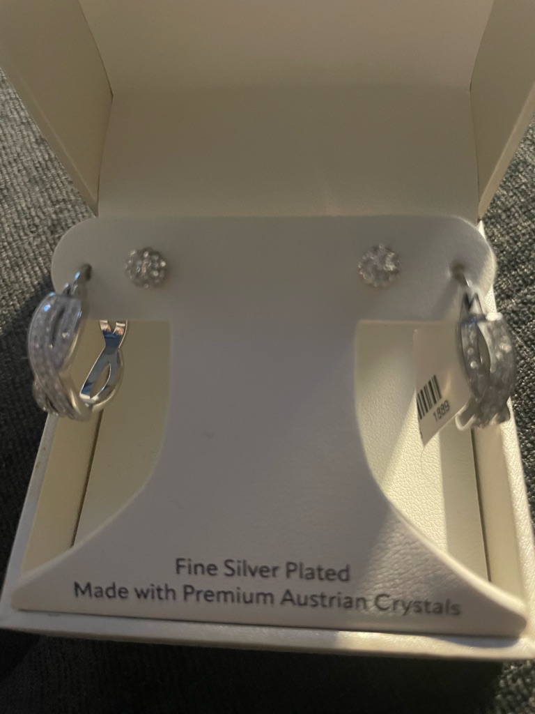 Silver-Plated Hoop And Crystal Stud Earring Set - Silver